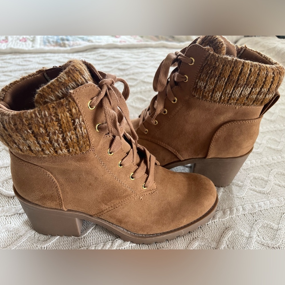 Sun & Stone Caramel Brown Hiking Boots with Heel Women’s size 9 - Picture 3 of 12